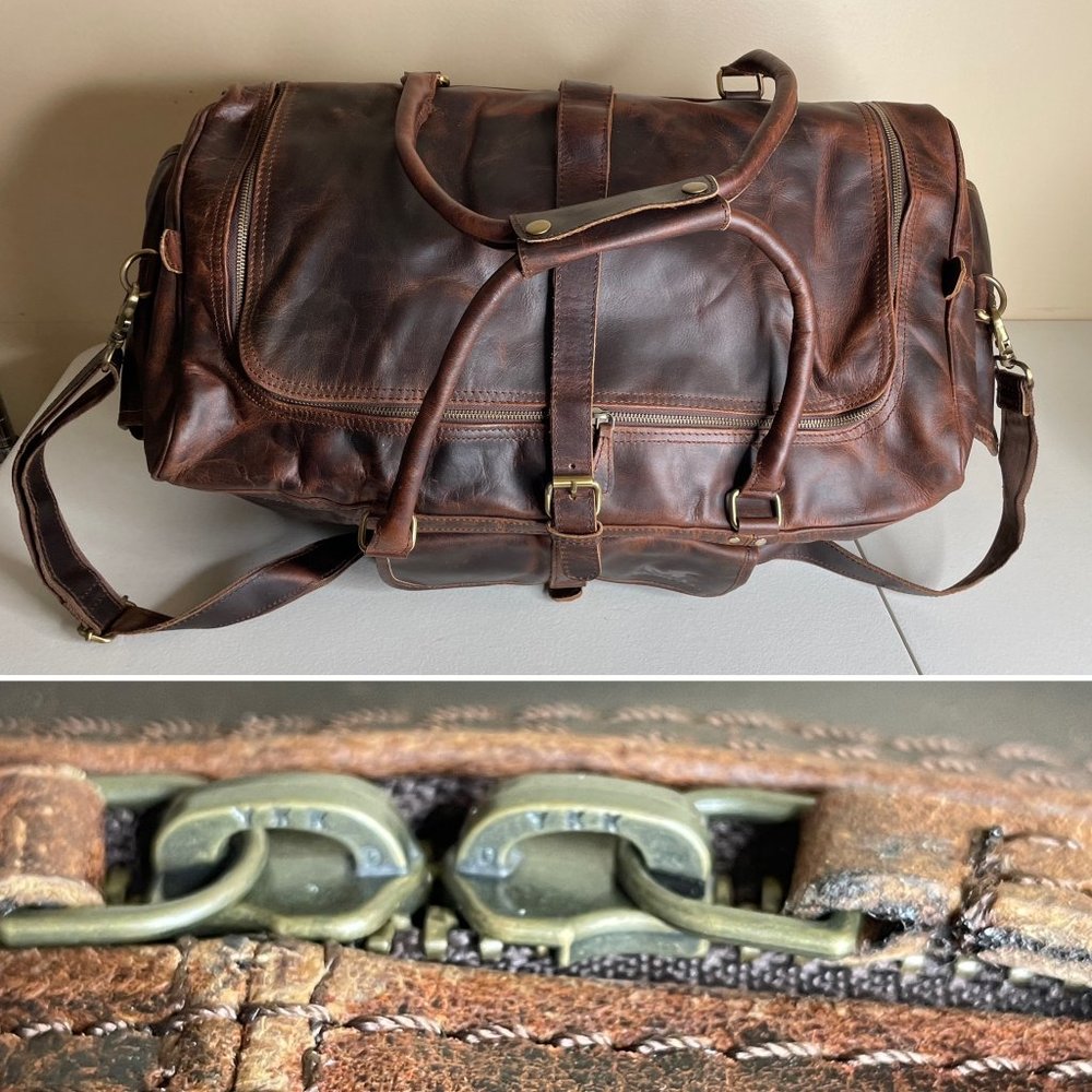 MaheTri Full Grain Buffalo Leather Travel Duffel Bag - Picture 5 of 16